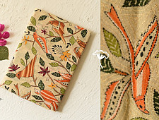 Pushparam . पुष्पारम | Kantha Tussar Silk Hand Embroidered Dupatta ~ Sparrows 