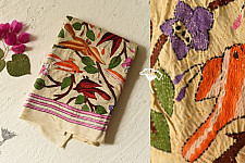 Pushparam . पुष्पारम | Kantha Tussar Silk Stole ~ Embroidered (E)