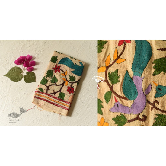 Kantha Tussar Silk Stole - Embroidered