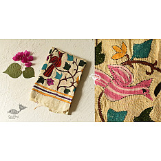 Pushparam . पुष्पारम | Kantha Tussar Silk Stole ~ Myna Bird Embroidered