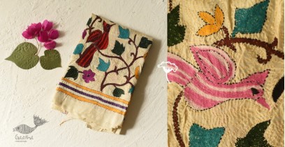 Pushparam . पुष्पारम | Kantha Tussar Silk Stole ~ Myna Bird Embroidered