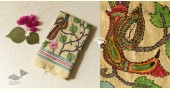 Kantha Tussar Silk Stole - Bird Hand Embroidered