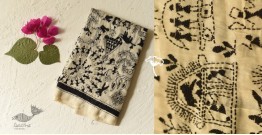 Pushparam . पुष्पारम | Warli Embroidery - Kantha Tussar Silk Stole ~ Black & Off White