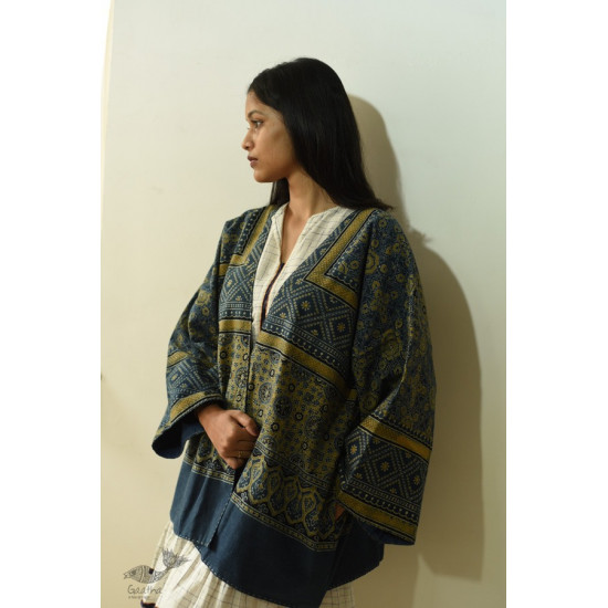 shop Ajrakh Block Printed & Denim Jacket - Reversible