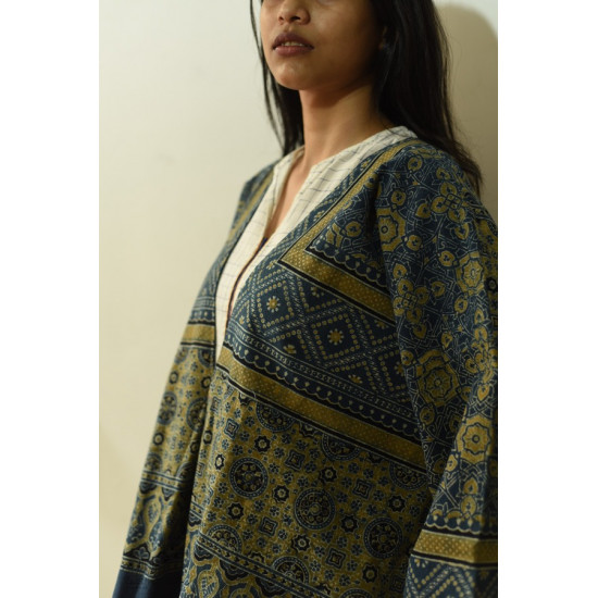 shop Ajrakh Block Printed & Denim Jacket - Reversible