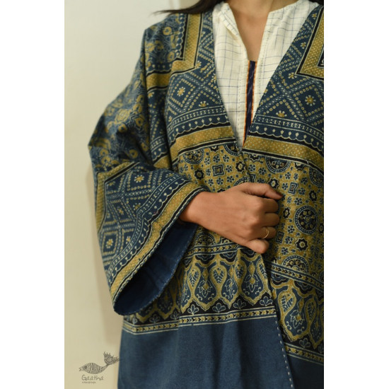 shop Ajrakh Block Printed & Denim Jacket - Reversible