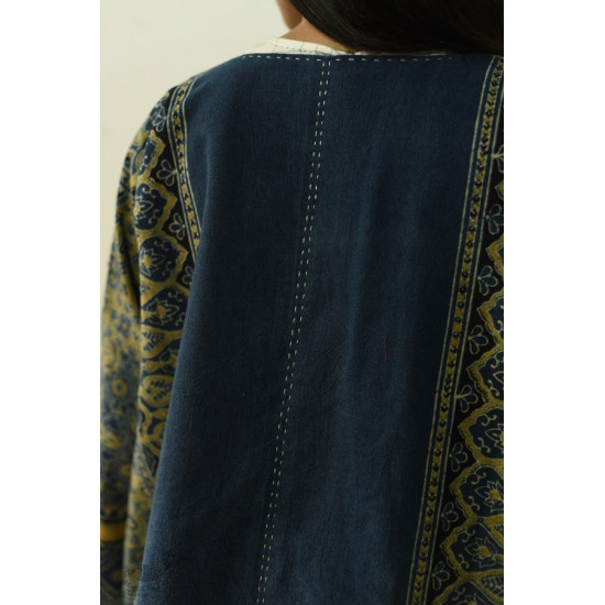 shop Ajrakh Block Printed & Denim Jacket - Reversible