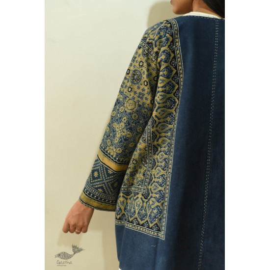 shop Ajrakh Block Printed & Denim Jacket - Reversible