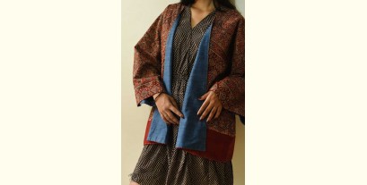 Kimono | Block Printed Ajrakh Jacket / Kimono - Denim Revers Side