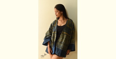 Kimono | Hand Block Printed Ajrakh Jacket / Kimono - Denim Revers Side