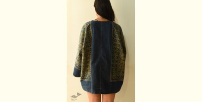 Kimono | Hand Block Printed Ajrakh Jacket / Kimono - Denim Revers Side