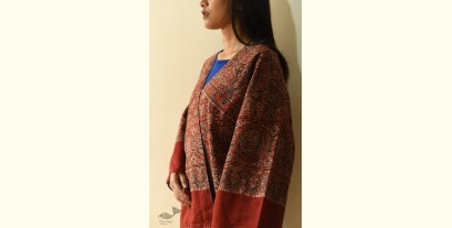 Kimono | Pure Cotton Ajrakh Printed Red Jacket - Denim Reversible Kimono