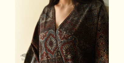 Kimono | Block Printed Ajrakh Black Jacket / Kimono - Denim Revers Side