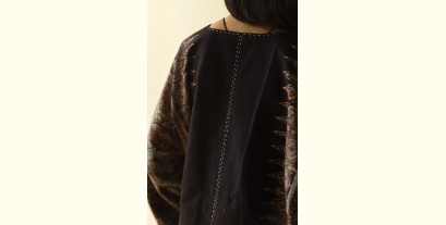 Kimono | Block Printed Ajrakh Black Jacket / Kimono - Denim Revers Side