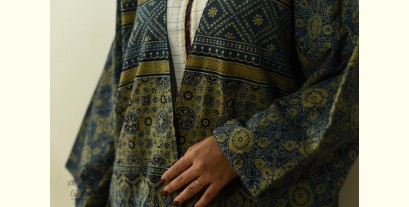 Kimono | Blue Reversible Ajrakh Block Printed & Denim Jacket