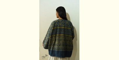 Kimono | Blue Reversible Ajrakh Block Printed & Denim Jacket