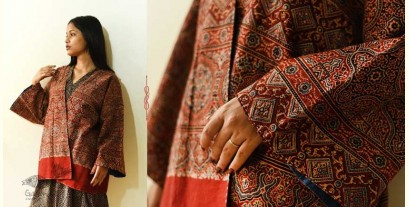 Kimono | Block Printed Ajrakh Jacket / Kimono - Denim Revers Side