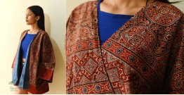 Kimono | Pure Cotton Ajrakh Printed Red Jacket - Denim Reversible Kimono