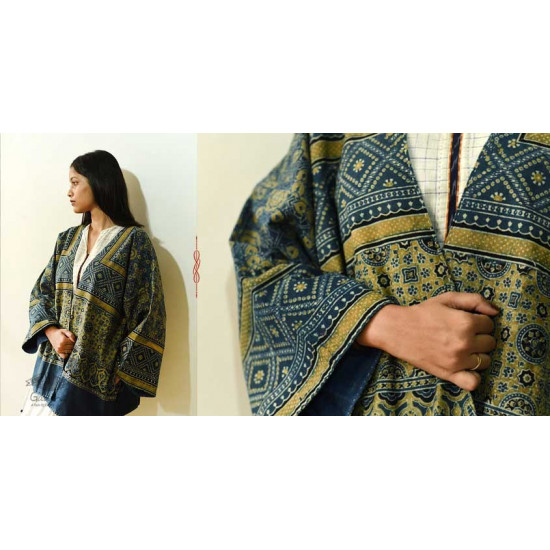 shop Ajrakh Block Printed & Denim Jacket - Reversible