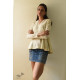 shop Handwoven Off White Cotton Self Checks A-Line Flared Top