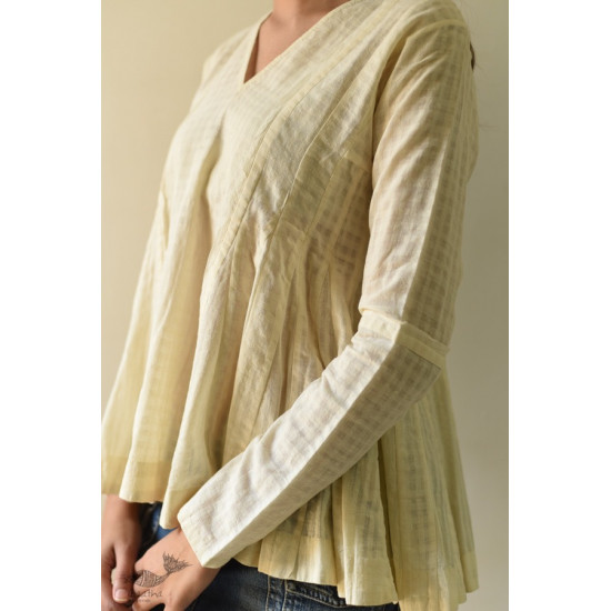 shop Handwoven Off White Cotton Self Checks A-Line Flared Top