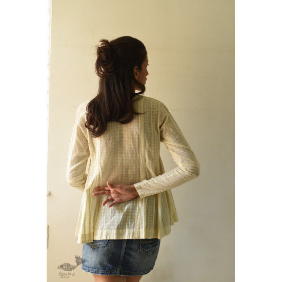 shop Handwoven Off White Cotton Self Checks A-Line Flared Top