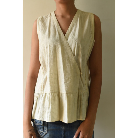 shop Off White Pure Cotton ~ Handwoven Self Checks Top