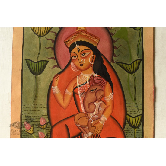 original kalighat painting gauri with ganesh