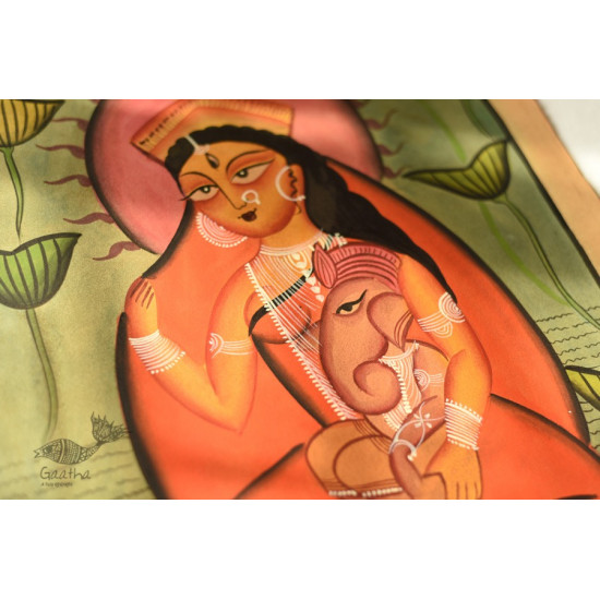 original kalighat painting gauri with ganesh