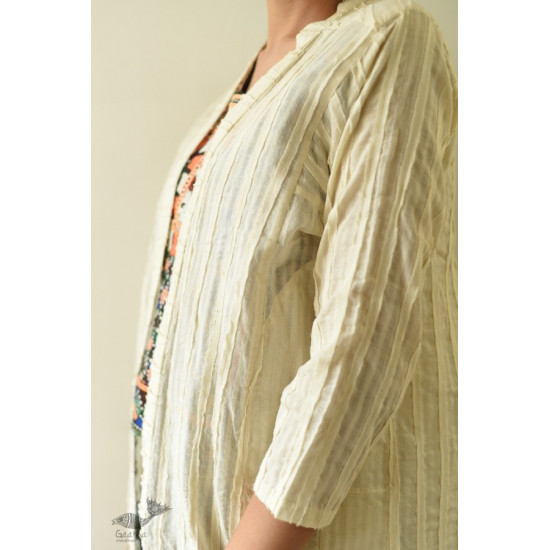 shop Handwoven Off White Cotton Self Checks Shrug