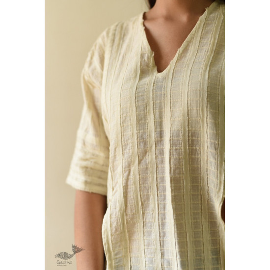 shop Handloom Self Checks Cotton - Off White Top