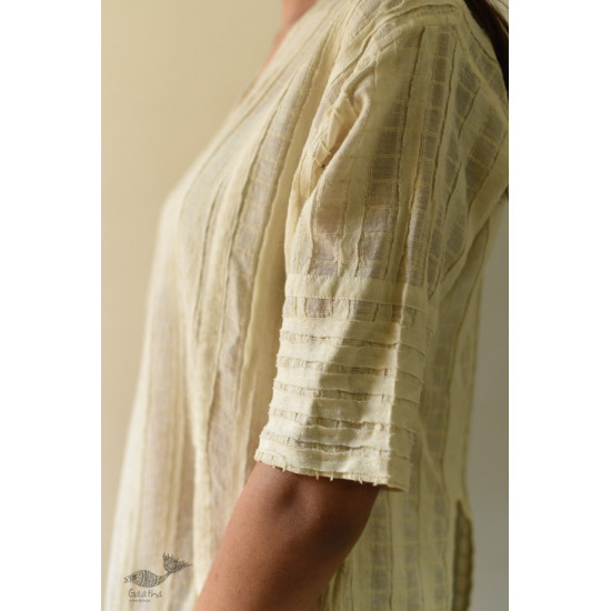 shop Handloom Self Checks Cotton - Off White Top