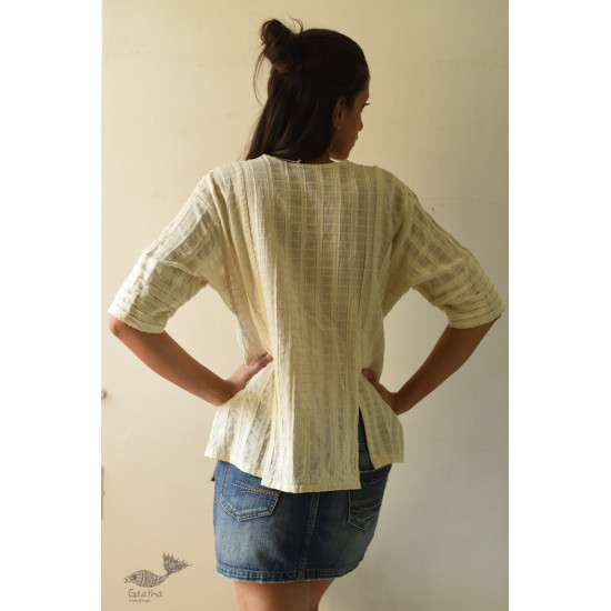 shop Handloom Self Checks Cotton - Off White Top