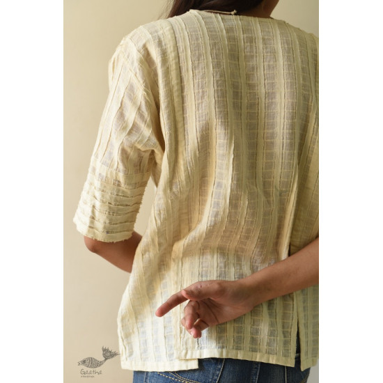 shop Handloom Self Checks Cotton - Off White Top