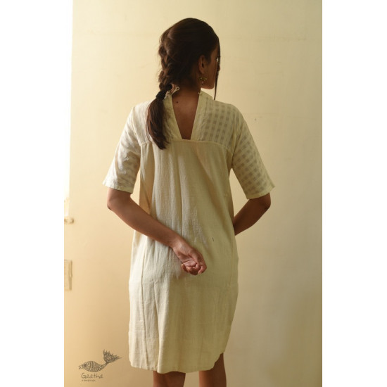 shop Handloom Self Off White Cotton - Dress