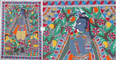 Madhubani painting | Krishna and Gopi