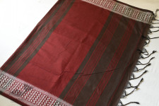 Paromita ~ Handloom Cotton Saree - Black With Maroon Pallu