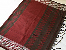 Paromita ~ Handloom Cotton Saree - Black With Maroon Pallu