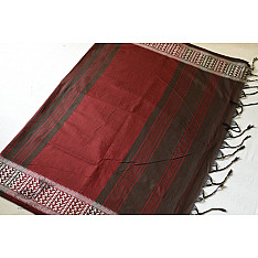 Paromita ~ Handloom Cotton Saree - Black With Maroon Pallu