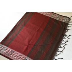 Paromita ~ Handloom Cotton Saree - Black With Maroon Pallu