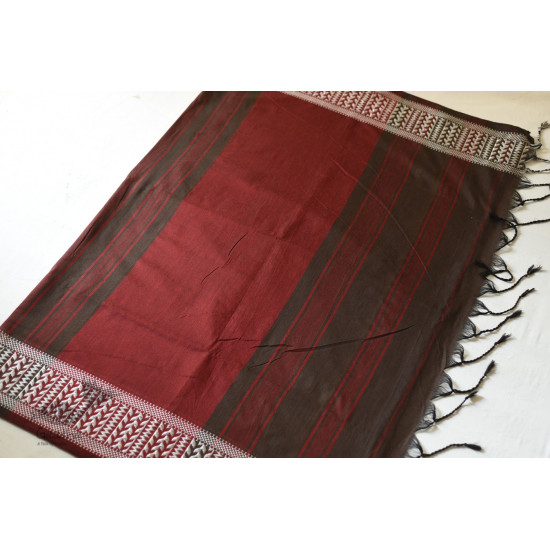 Traditional Bengali cotton saree  Black With Maroon Pallu