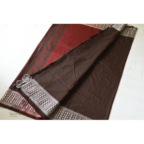 Traditional Bengali cotton saree  Black With Maroon Pallu