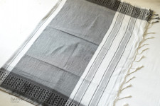 Paromita ~ Handloom Cotton Saree  - White With Black Stripes