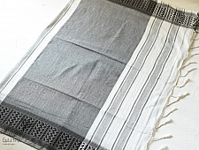 Paromita ~ Handloom Cotton Saree  - White With Black Stripes