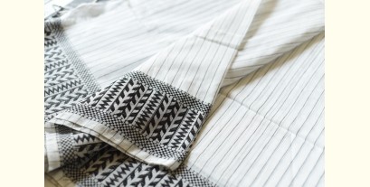 Paromita ~ Handloom Cotton Saree  - White With Black Stripes