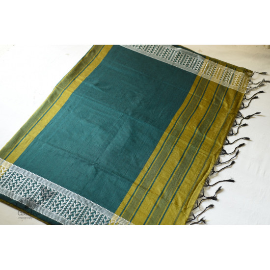 Traditional Bengali cotton Green Striped Saree