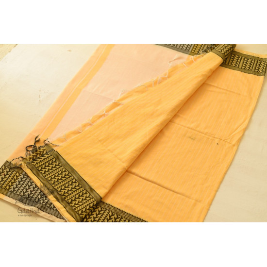 Traditional Bengali cotton Light Yellow saree