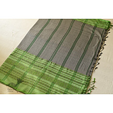 Paromita ~ Handloom Cotton Saree - Grey With Green Woven Border