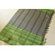 Traditional Bengali cotton saree - Grey With Green Woven Border