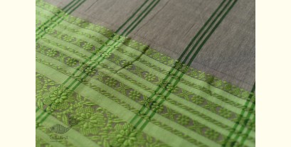 Paromita ~ Handloom Cotton Saree - Grey With Green Woven Border